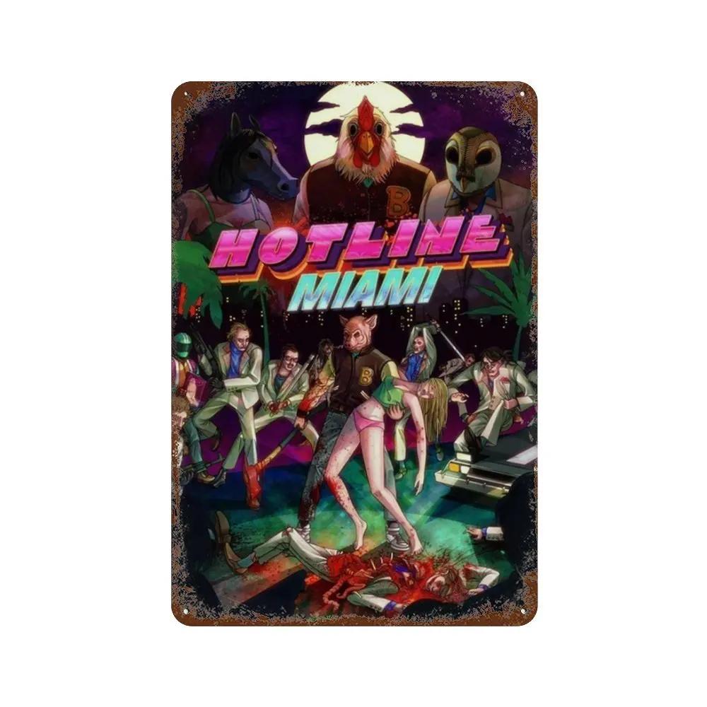 Постер Hotline Miami Горячие Классические Постеры Приключенческой Игры и Металлическая Жестяная Табличка Настенное Искусство Декорация Табличка Мужская Пещера Домашний Декор студия