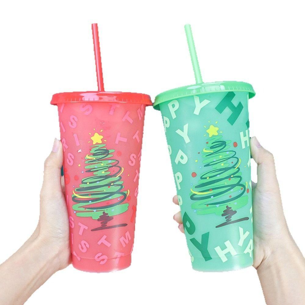 24oz Capacity Cold Drink Cup With Straws Iced Coffee Cup Reusable Straw Cup  Christmas Holiday
