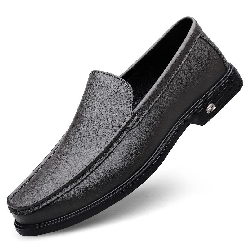 Genuine Leather Men Casual White Gentleman Loafers Slip On Shoes Low Heel Walking Male Comfortable Driving Shoes Brand Moccasins