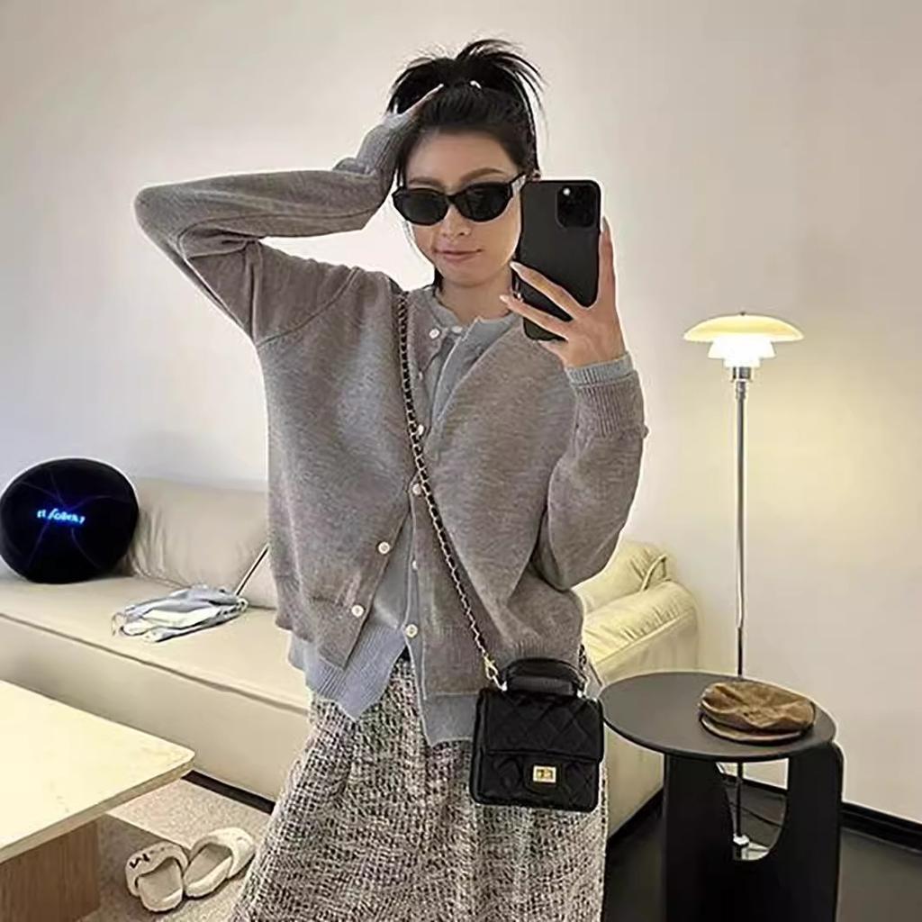 Корейский круглый вырез в стиле пэчворк с цветными блоками, искусственный двухсекционный вязаный кардиган для женщин, осень и зима, новый универсальный свитер, куртка