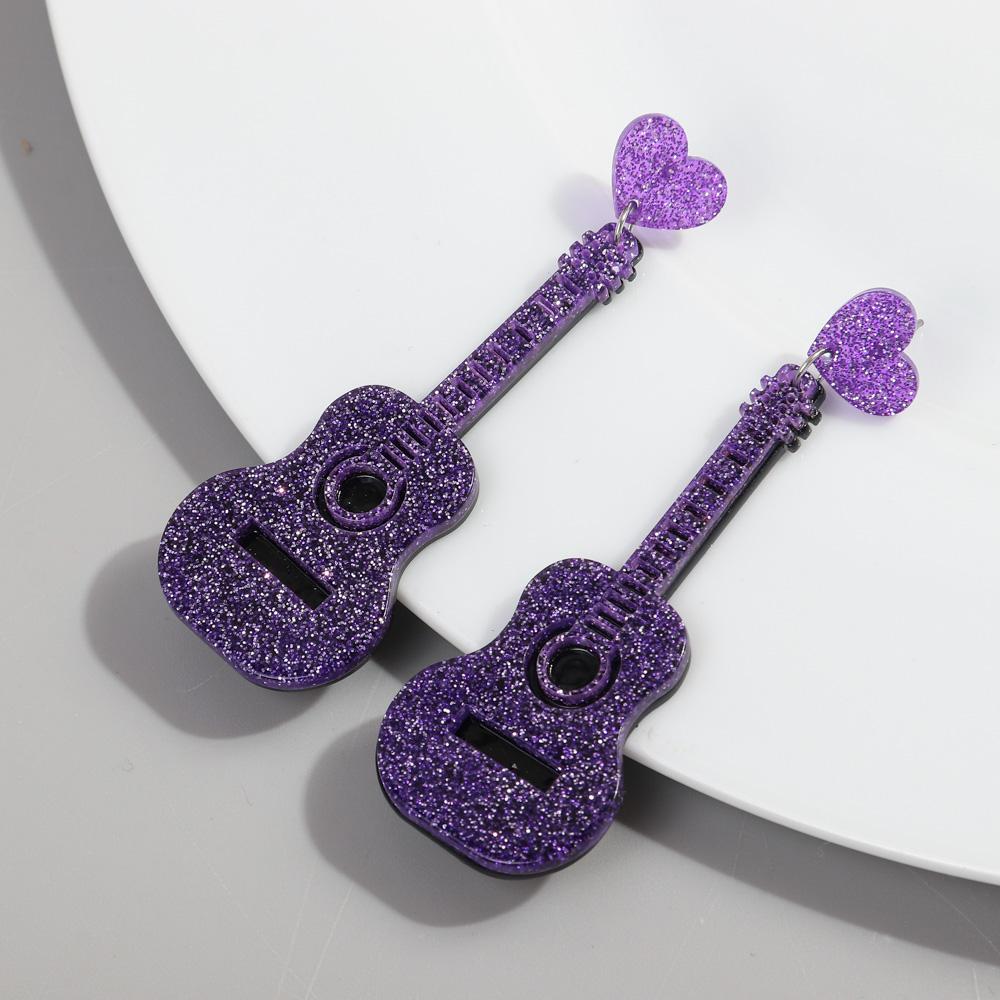 Glitter Colorful Acrylic Guitar Earrings for Women New Shiny Acoustic Guitar Heart Long Dangle Earrings Fashion Jewelry Gifts