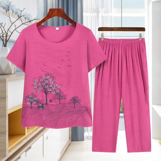 2 шт./компл. женские топы и брюки, комплект с круглым вырезом и круглым вырезом, пуловер, длинные брюки с глубоким промежностью и цветочным принтом