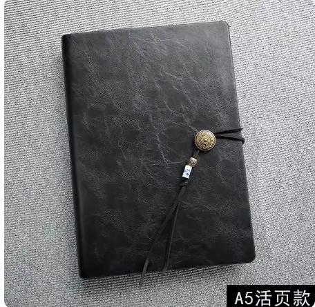 Business A6 Leather Binder Notebook Spiral Style with Saddle Stitching Blank and Lined Pages Bandage Pocket Notepad