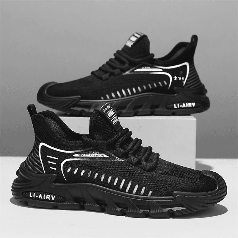 Мужские дышащие спортивные кроссовки Flyknit - Летняя коллекция 2024, Мягкая подошва, Хит продаж, Тонкий сетчатый дизайн
