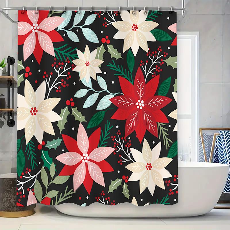 Modern Christmas Decor Bathroom Curtain Floral Red Poinsettia White Bathtub Shower Curtains for Home Decor In Bathrooms from Hom
