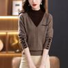 Women's Knitted Sweater Autumn and Winter Fake Two Pieces Knitted Sweater Color-block Suit Knitted Jumper