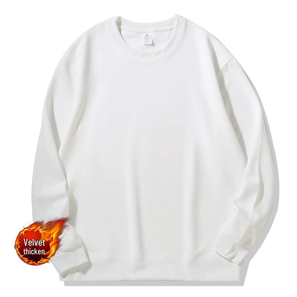 Unisex Fleece-Lined Crew Neck Sweatshirt - Solid Color, Loose Fit, Long Sleeve Base Layer for Autumn & Spring