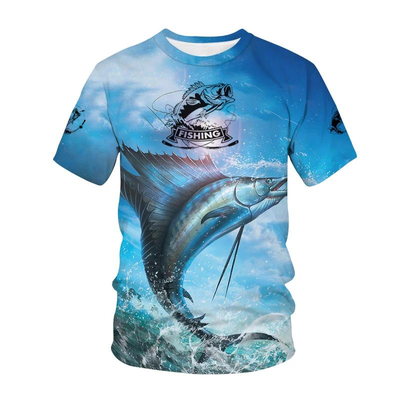 New Deep Sea Fishing Printed Tss Shirts Men's 3D Outdoor Fisherman O Collar Short-sleeved Y2k Tops Men's and Women's Hunting F