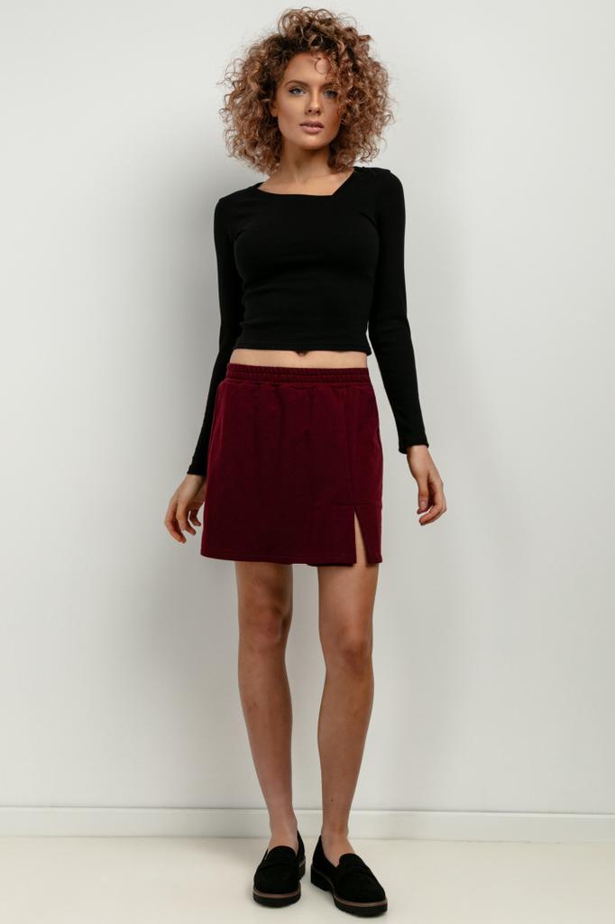 Short ribbed blouse T420 black black S