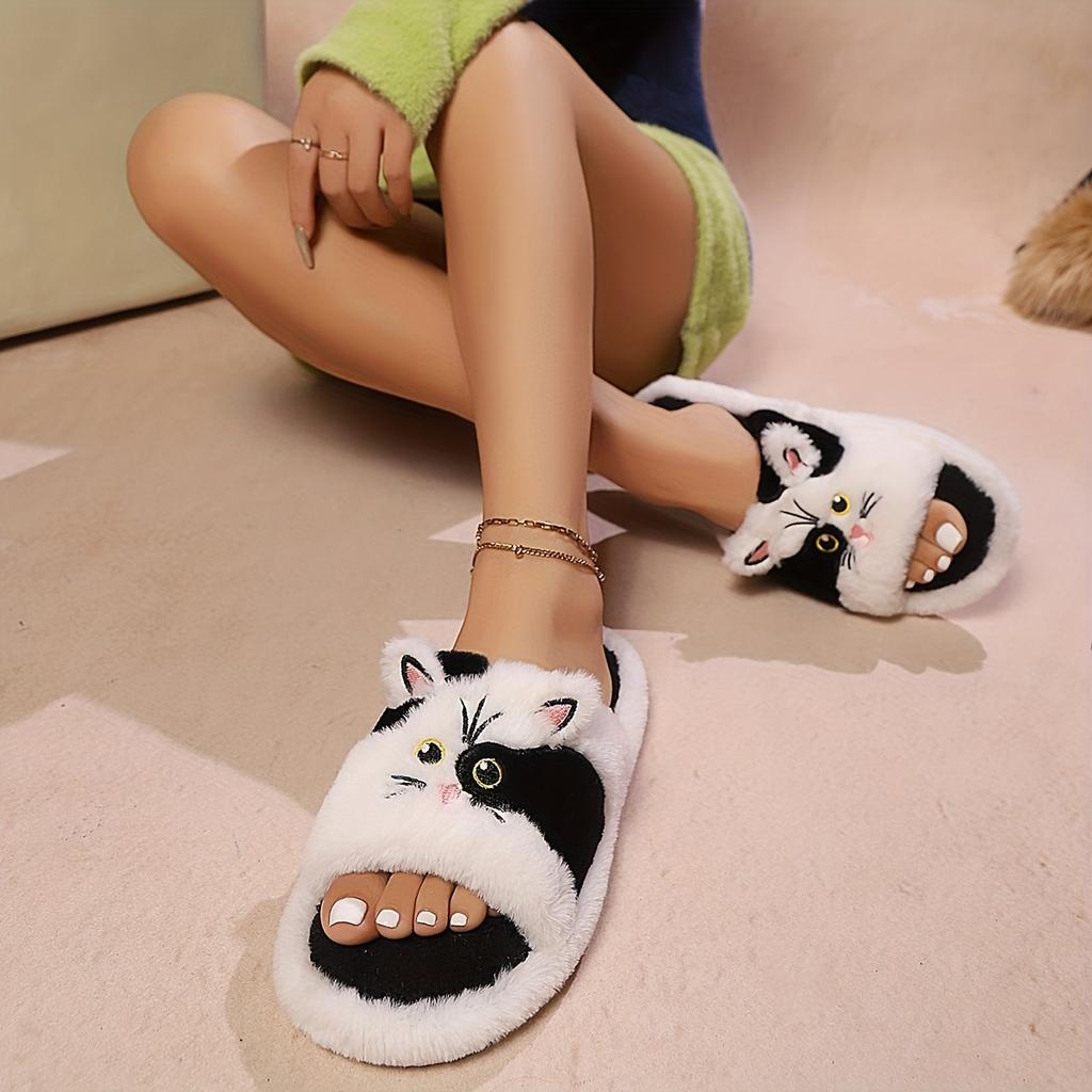 Women's Faux Fur Open-Toe Slippers, Lightweight and Portable Unisex Slip-Ons for All Seasons