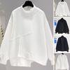 Women Solid Color Sweatshirt Half Sleeve Irregular High Collar Long Hem Pullover Tops Buttons Decor Tops Streetwear