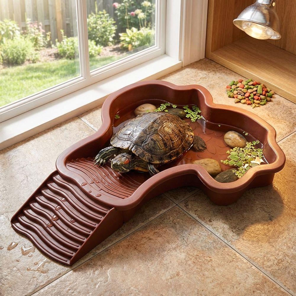 Plastic Turtle Soaking Tub with Ramp Reptiles Water Dish Turtle Water Pool  All Seasons