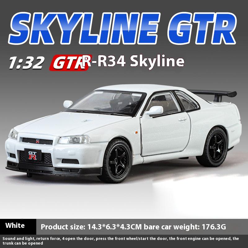1/32 Nissan GTR R34 Skyline Суперкар Сплав Металл Литье под давлением Модель Автомобиля Звук и Свет Праздничный Подарок Парню Коллекция Хобби Украшения