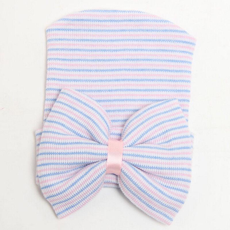Newborn Baby Girls Striped Headband Headwear Toddler Soft Beanie Hat with Bow