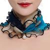 Yousheng 2Pcs Women Faux Silk Scarf Printing Faux Pearl Decor Lace Trim Lightweight Scarf Hand Strap Accessory