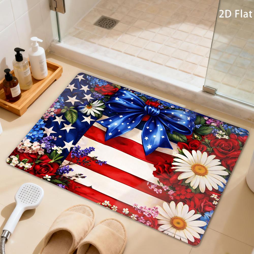 Happy Independence Day Donut  Cupcake Doormat for Living Room Bedroom Kitchen Festive Patriotic Entryway Floor Rug