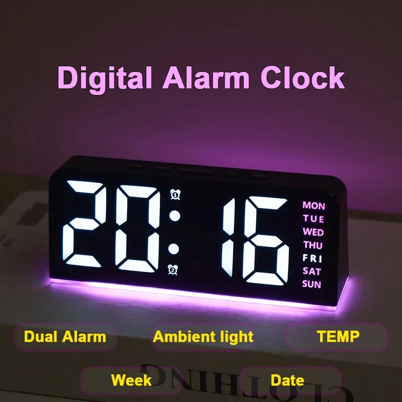7'' LED Digital Alarm Clock Table Clock Three-Level Adjustable Brightness Dimmer/Dual Alarm/Temp/Date/Night Light for Bedrooms2