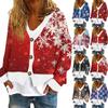 Women's Fashion Short Coat Casual Long Sleeve Christmas Printed Single Breasted Plush Top