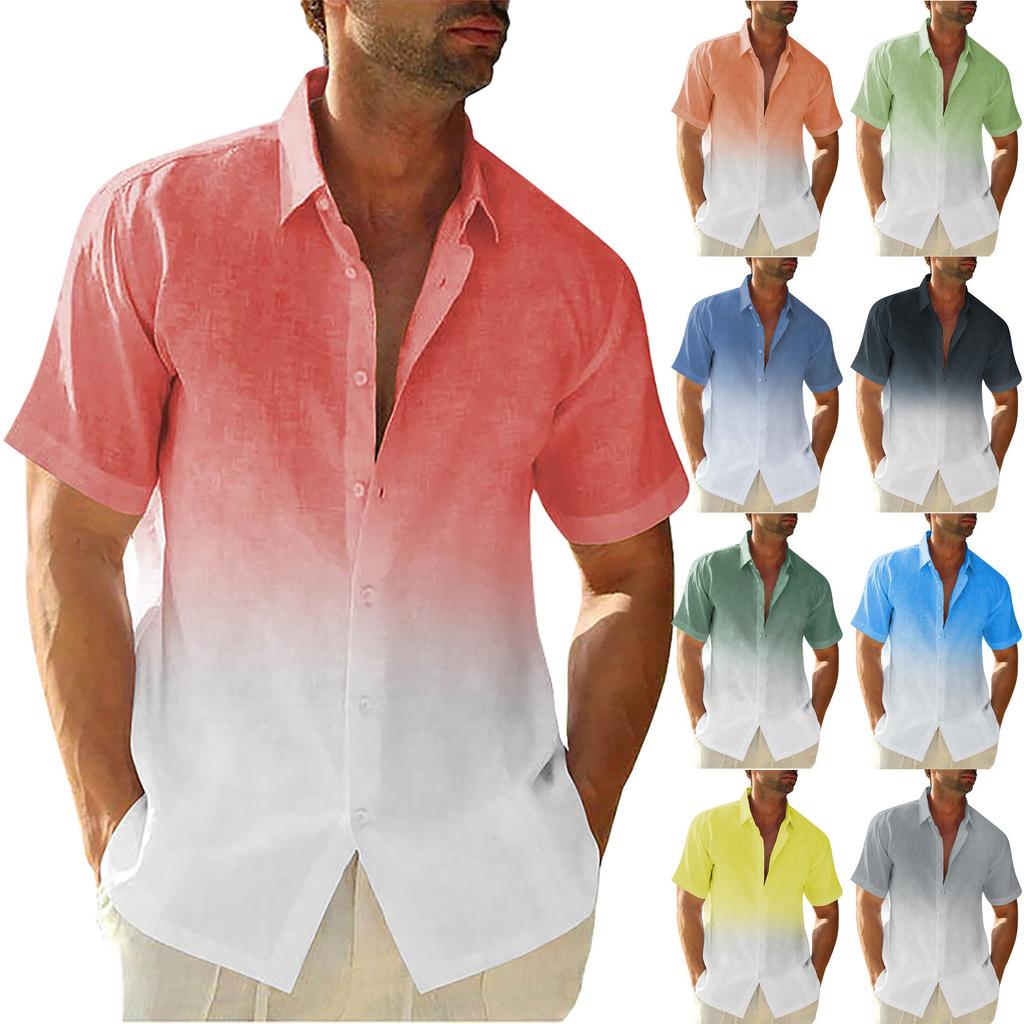 Мужская повседневная свободная рубашка с короткими рукавами, модная рубашка с лацканами, топ