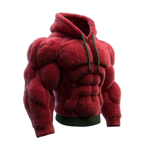 Мужское худи с мускулами, фланелевая толстовка с капюшоном и карманом-кенгуру, забавный пуловер для рождественского костюма, уличная одежда для вечеринки