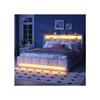 Lit - MUVOE - 140 x 200 cm - Rembourré en lin beige - Éclairage LED - Prise USB intégrée