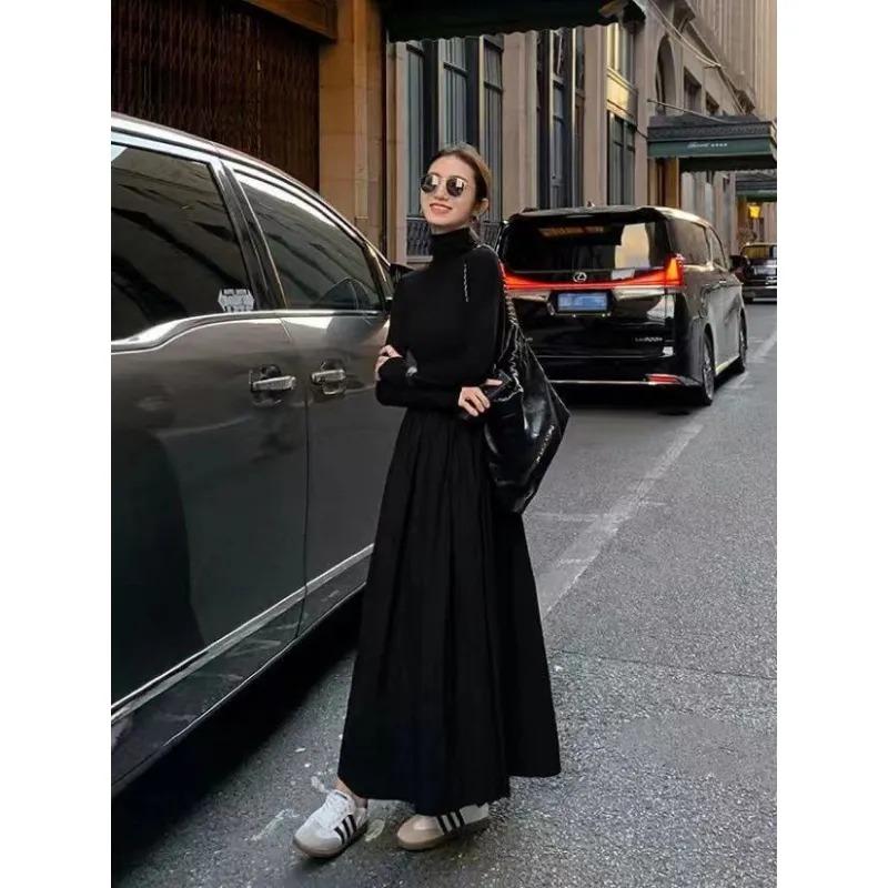 Темпераментное женское высококачественное платье. Платье-водолазка в стиле Хепберн для женщин. Осень и зима. Длинная юбка выше колена с юбкой под ней.