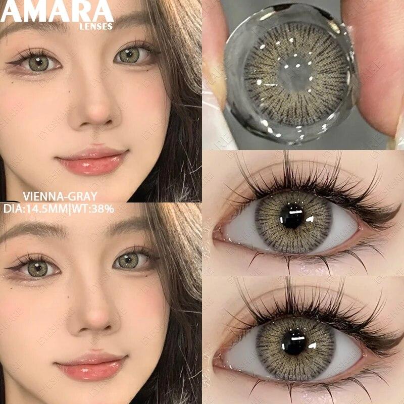 Цветные контактные линзы AMARA для глаз, голубые глаза, зеленые линзы, корейские модные серые линзы для больших глаз, линзы 14,5 мм, ежегодно, 2 шт./пара