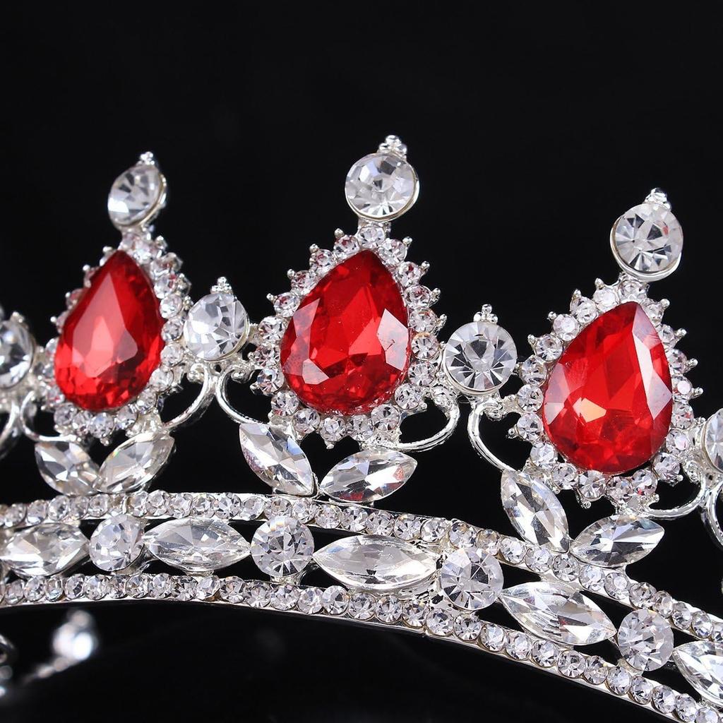 2" Height Silver/Gold Plated Crystal Rhinestone Ruby Full Circle Tiara Crown Bridal Wedding Jewelry Hair Accessories (Silver+red)