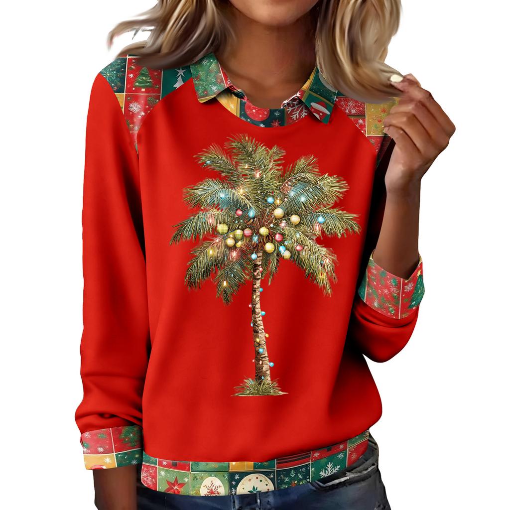 Women's Fashion Christmas Printed Long-Sleeve Pullover Top