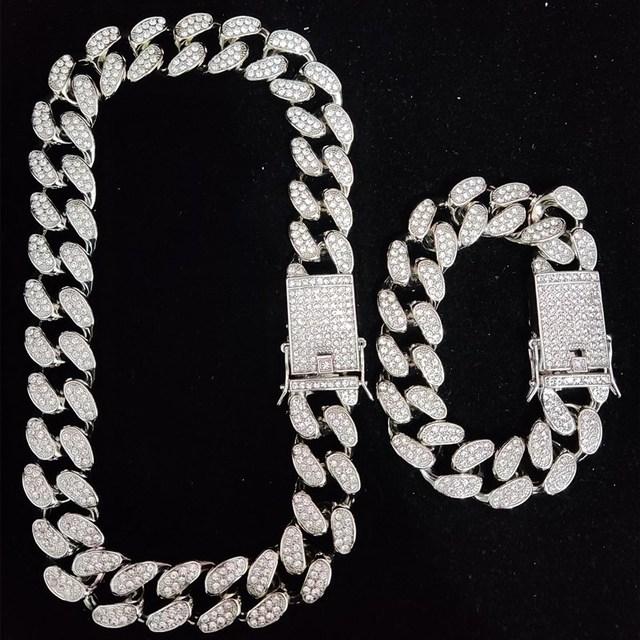 Iced Out Bling Bling Chain ожерелье высокого качества шириной 20 мм Miami Cuban Chain Hiphop ожерелья модные очаровательные ювелирные изделия
