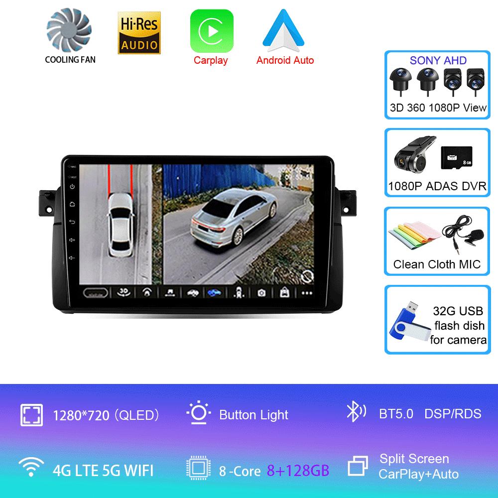 Автомагнитола Android 14 Carplay Для BMW E46 M3 1998 1999 2000 2001 - 2006 Навигация GPS Мультимедийный плеер стерео wifi+4G BT 2 DIN
