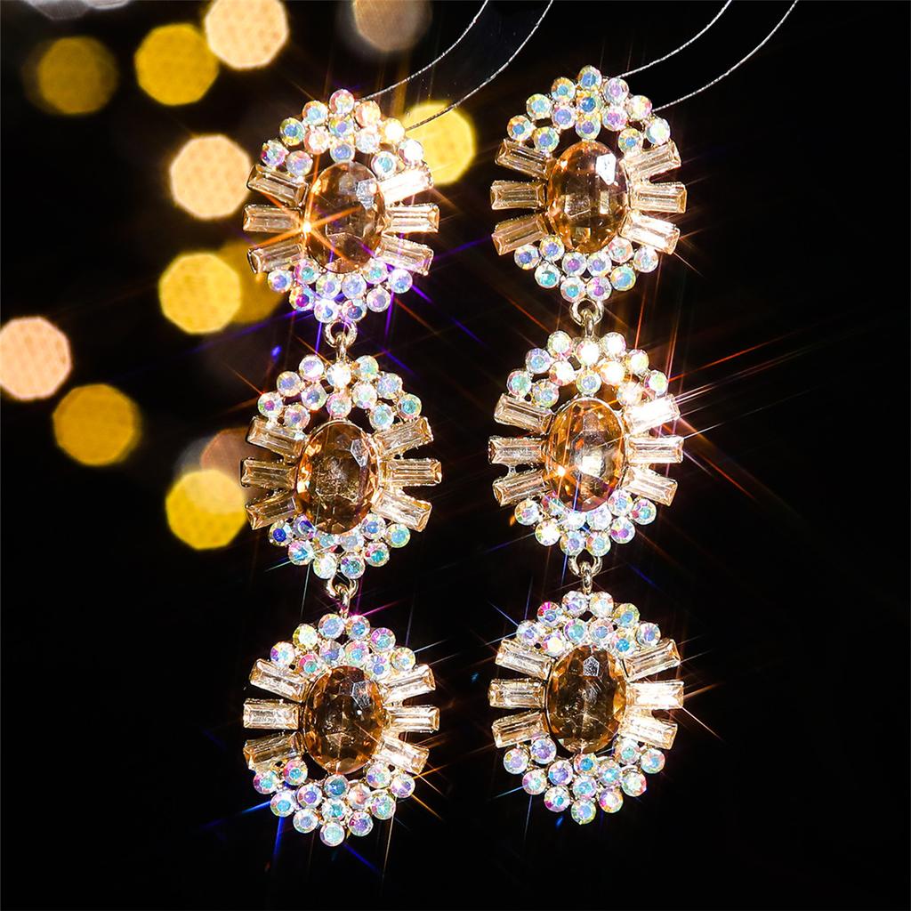 Трансграничные украшения, модные длинные серьги со стразами из стекла, серьги-пусеты в виде цветка с темпераментом суперженщины, серьги для ушей.