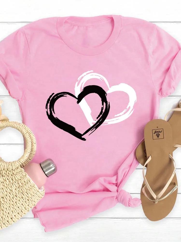Fashion Love Heart Printed Summer Women T Shirt Casual Graphic Clothes Female Shirt Short Sleeve Lady Streetwear Tee