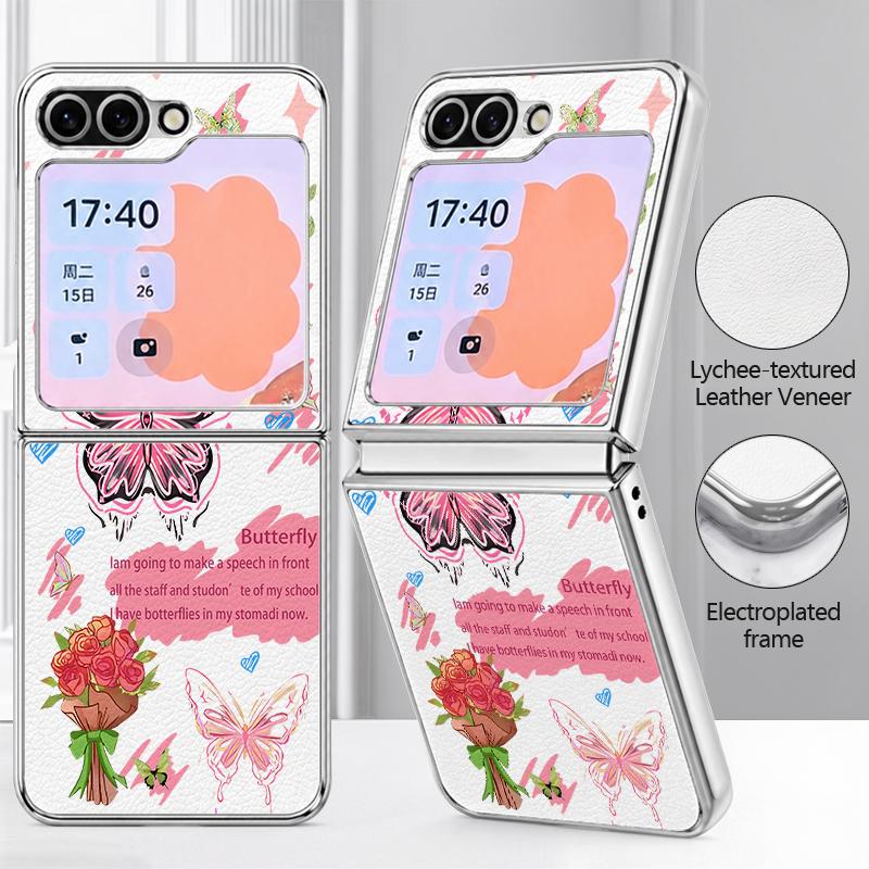 Чехол с ярким узором бабочки для Samsung Galaxy Z FLIP 7 FE 6 5 Гибридная складная крышка с покрытием из PC+PU кожи для Samsung Z Flip7 Flip6 Flip5