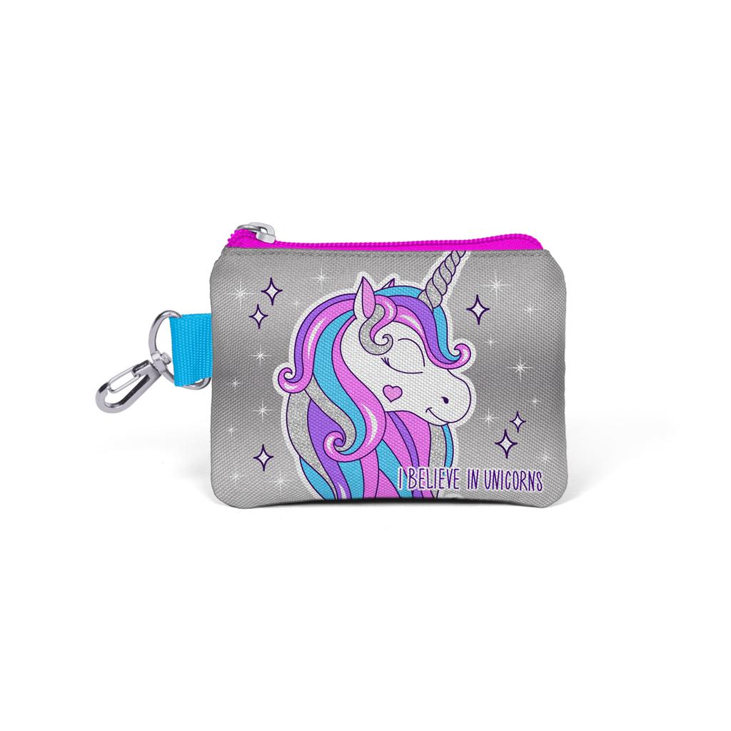 coral high Kids Pink Silver Unicorn Patterned Coin Purse 21758