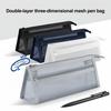 Mesh Pencil Case Compact Makeup Travel Case Large Capacity Portable Stationery Bag Transparent Nylon Organizer for School Exams