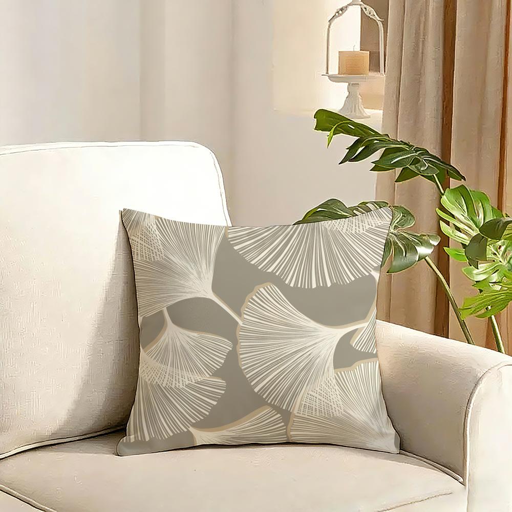 Ginkgo Leaves Printed Cushion Cover Reversible Plush Pillow Cover Soft Fluffy Home Decor for Sofa Bedroom