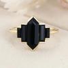 Natural Hexagon Cut Black Onyx Ring 14k Solid Gold Plated Silver Engagement Ring Black Gemstone Ring Bridal Bezel Set Wedding Ring