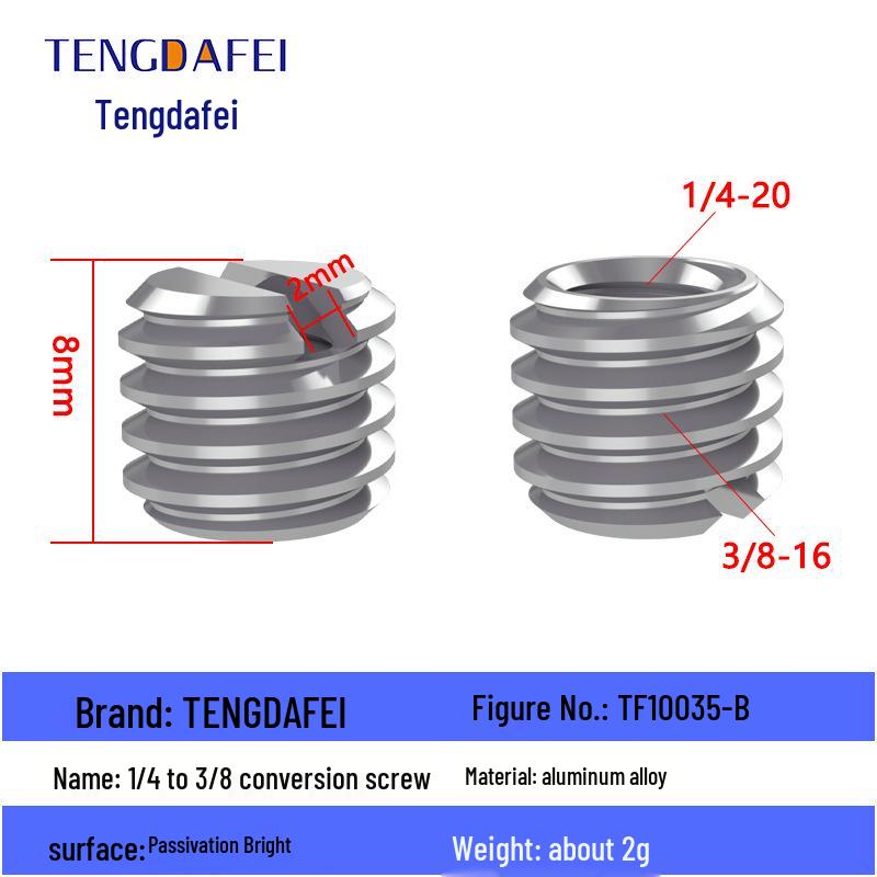 Reversible 1/4" Male To 3/8" Female Adapter for Camera Tripod Ball Head with M4-M8 Conversion Screws