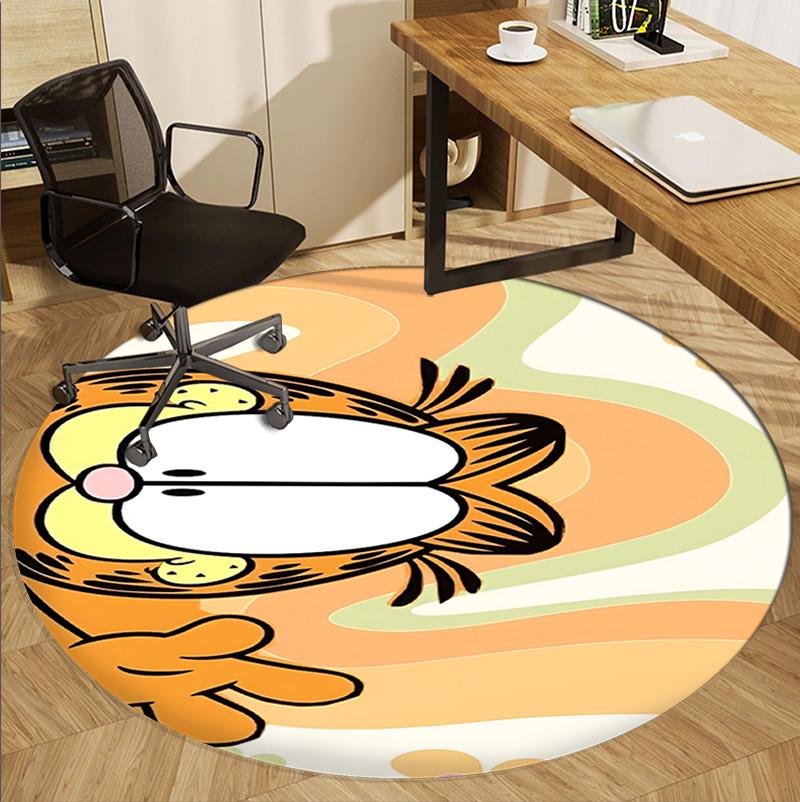 Garfield Pattern Round Rug, Indoor/Outdoor Mat, for Picnic, Gameroom, Bedroom, Office, Living Room, Home Decor Carpet, Birthday Gift