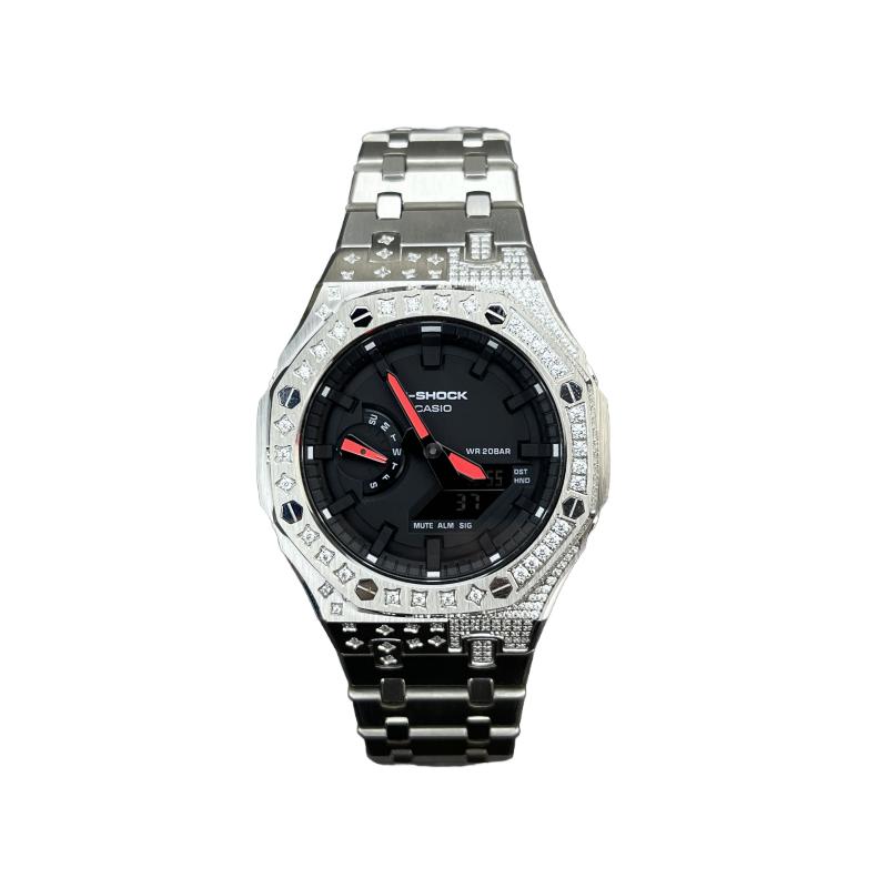 CASIO Customized watch modified series star diamond hand-punched diamond engraved case red luminous GA2100-7A(Team1485-GaiZhuang-XingZuanHongZhen)