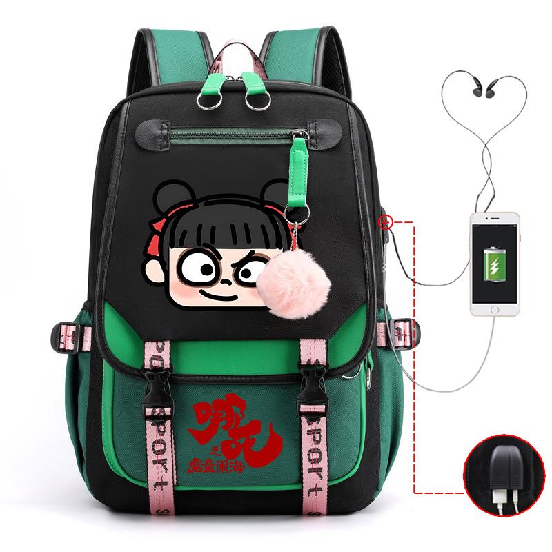 Мультяшный рюкзак Nezha многофункциональный с портом USB-зарядки для студентов
