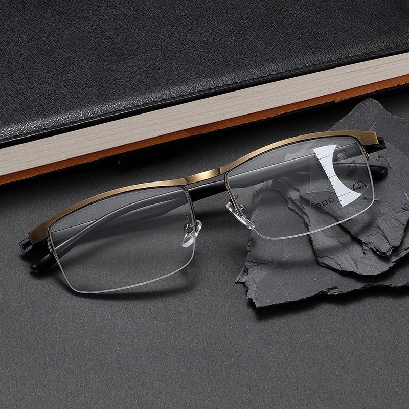 Progressive Multifocus Computer Reading Glasses Retro Metal Prescription Blue Light Blocking for Men and Women Eyeglasses