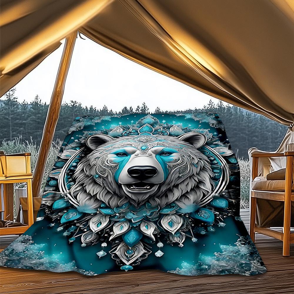 1pc Polar Bear Mandala Throw Blanket Polyester Fiber, Lightweight Flannel, Soft & Warm, All Season Use for Outdoor, Camping Digital Print