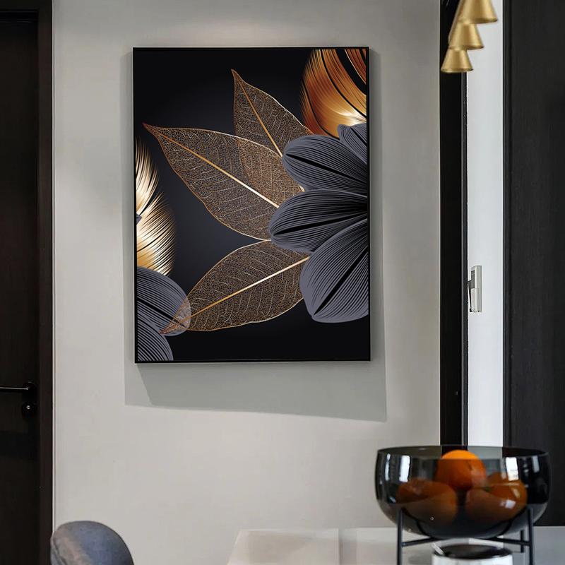 Золотой Черный Лист Искусство Печать на Холсте Картина Современный Минималистский Абстрактная Настенная Картина Скандинавская Гостиная Украшения Дома Плакат
