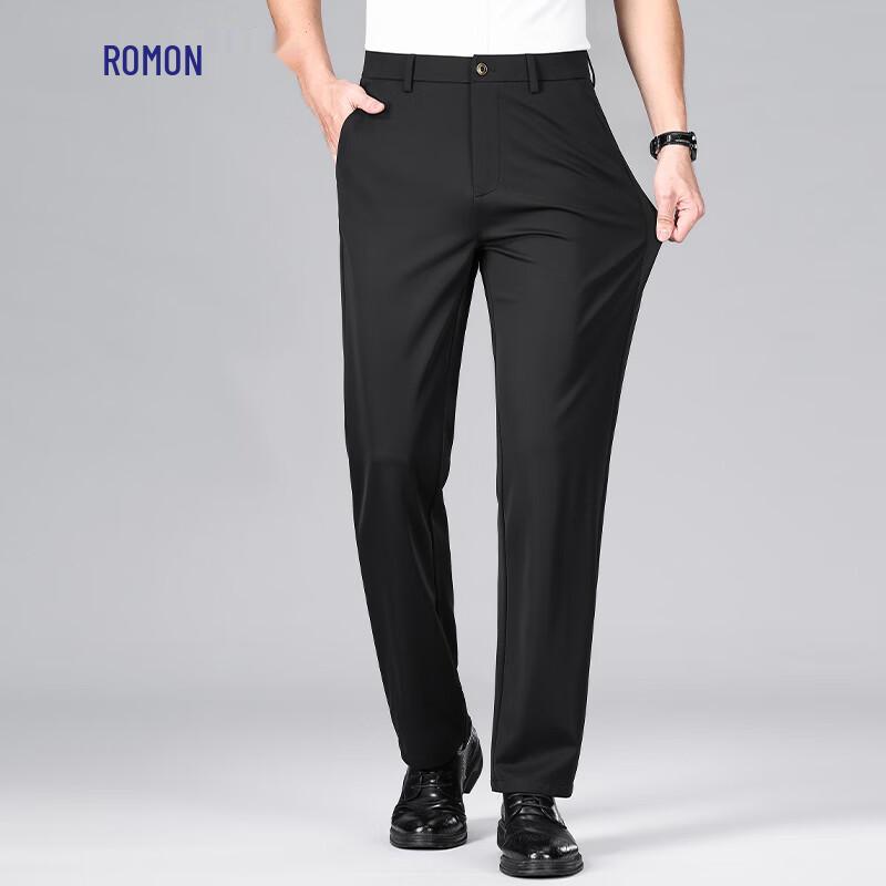 Romon Men's Lightweight Four-Way Stretch Straight-Leg Business Casual Trousers