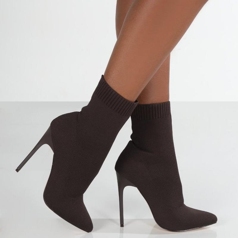 Женские ботинки, короткие туфли на высоком каблуке, женские осенне-зимние вязаные ботильоны Botas Mujer, черные носки, женские ботинки на каблуке