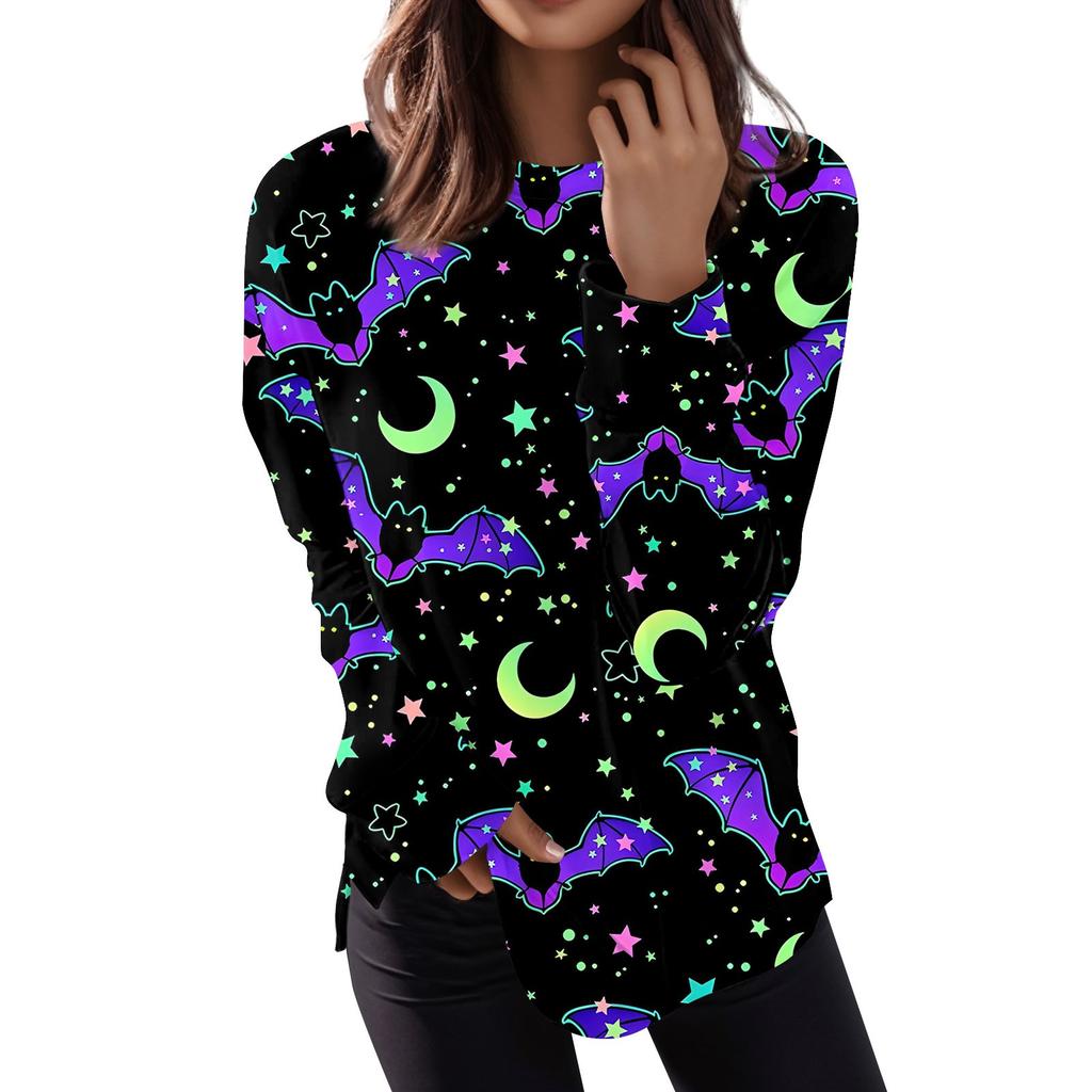 Женская мода пуловер с длинным рукавом толстовка повседневная футболка Хэллоуин с принтом свободный топ