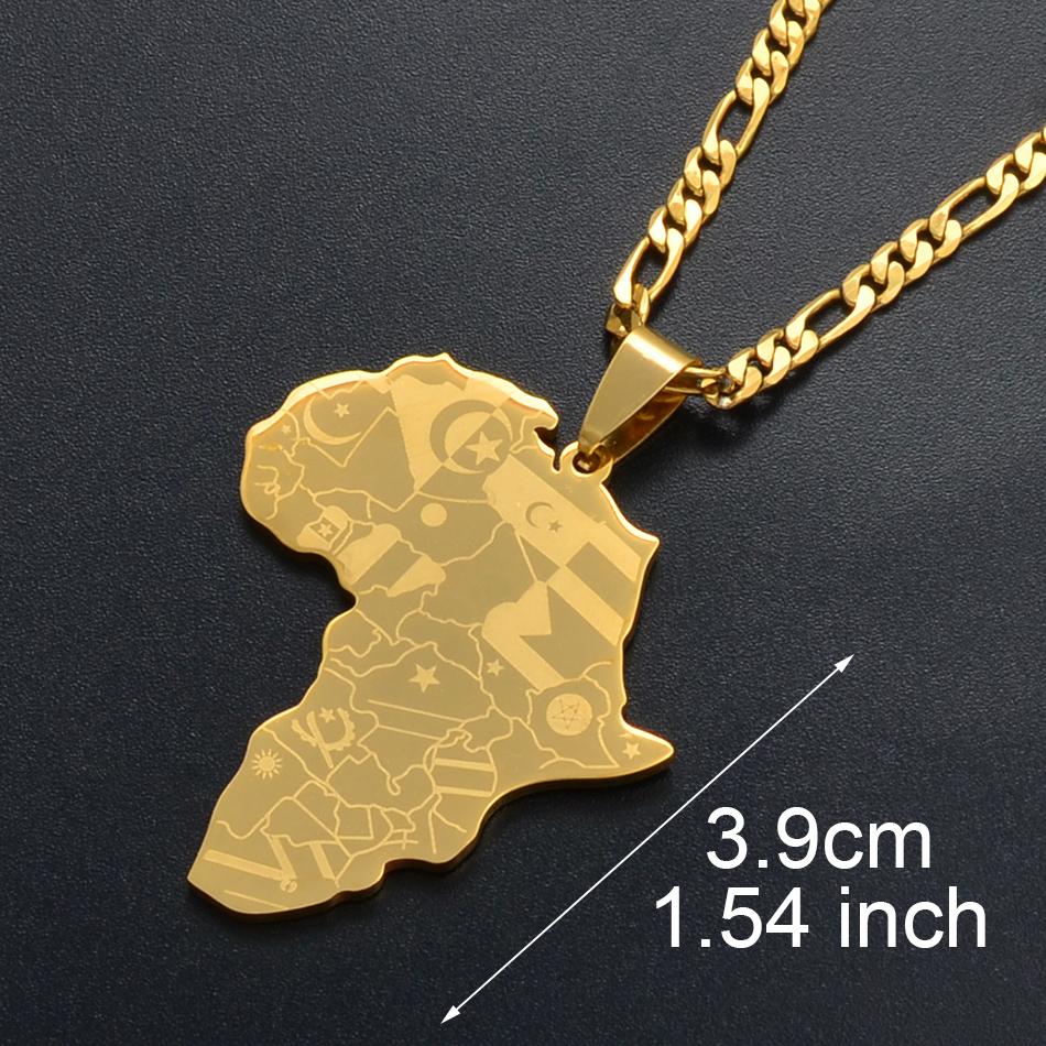 Anniyo Silver Color/Gold Color Africa Map With Flag Pendant Chain Necklaces African Maps Jewelry for Women Men #035321P