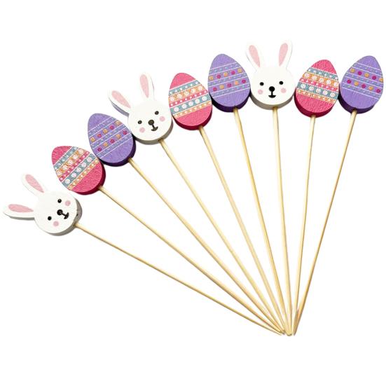 100Pcs/Bag Bamboo Skewers Multipurpose Disposable Cartoon Rabbit Egg Festive Food Grade Decorative Gift Easter Fruit Sticks Toothpicks Cake